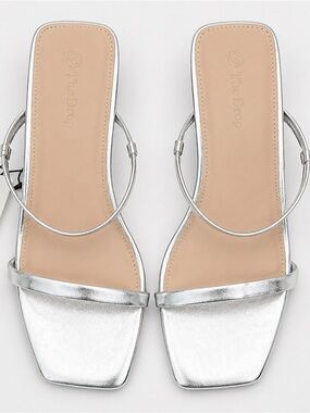 The Drop Silver Square-Toe Slide Sandals
